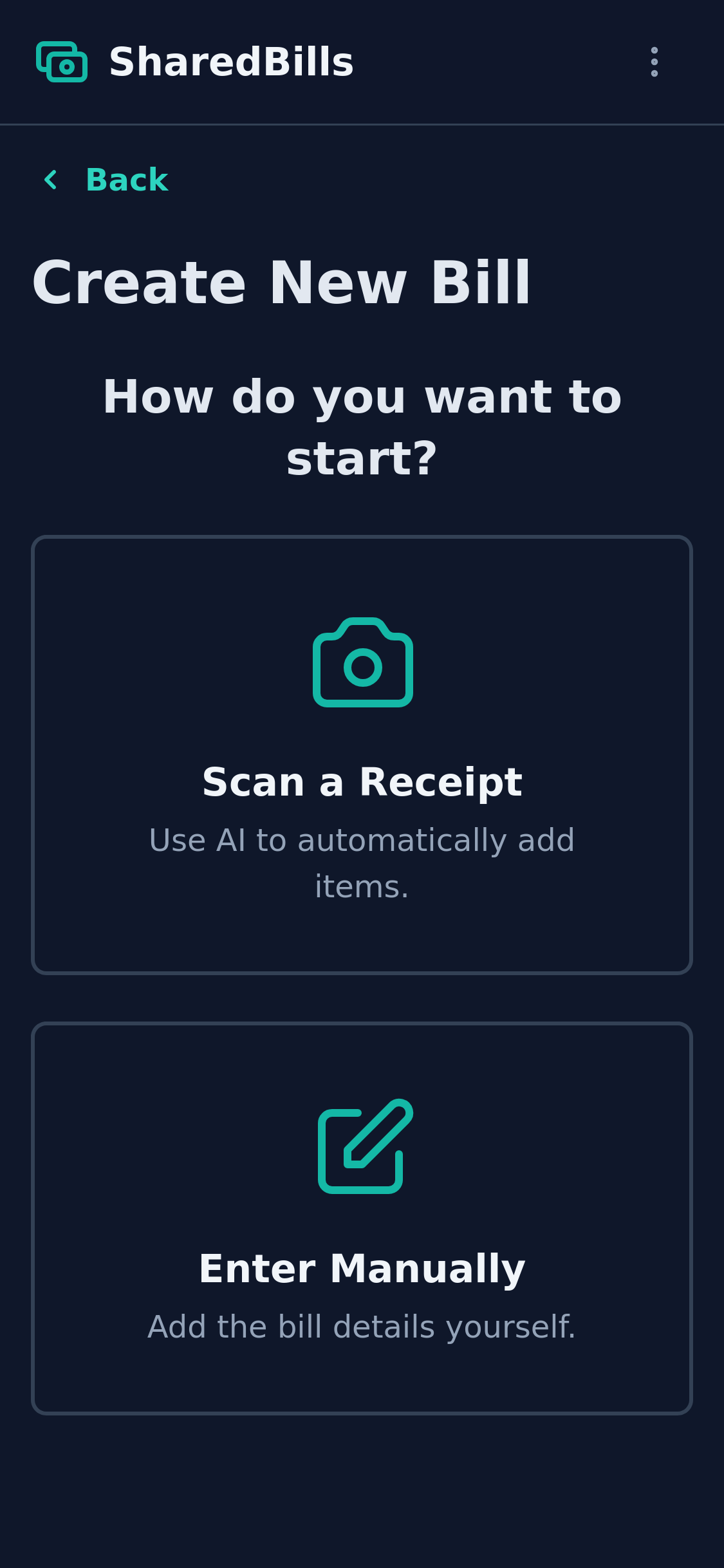 AI receipt scanner interface with a camera view ready to capture a receipt for automated itemization.
